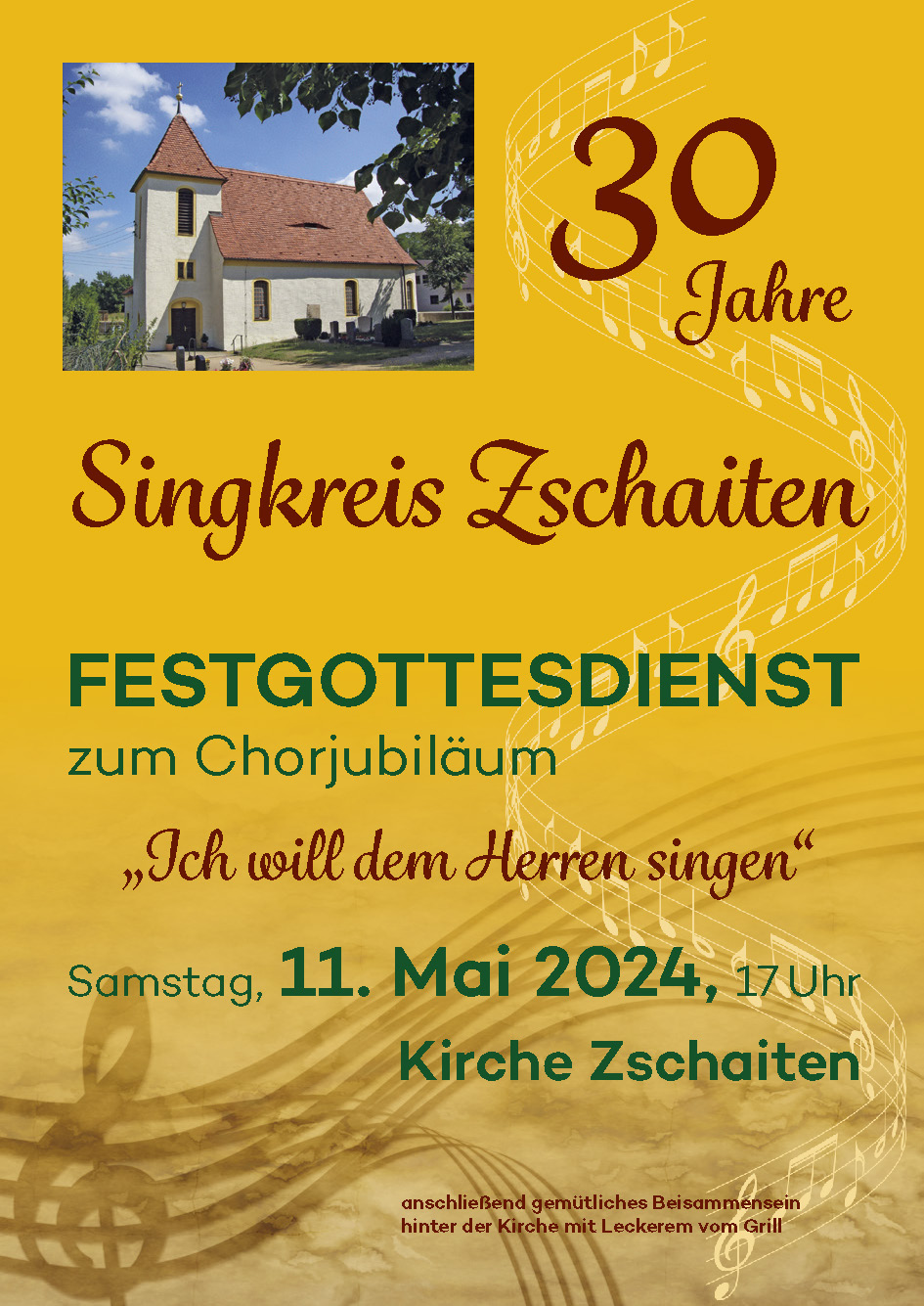 Festgottesdienst zum Chorjubiläum am 11. Mai in Zschaiten